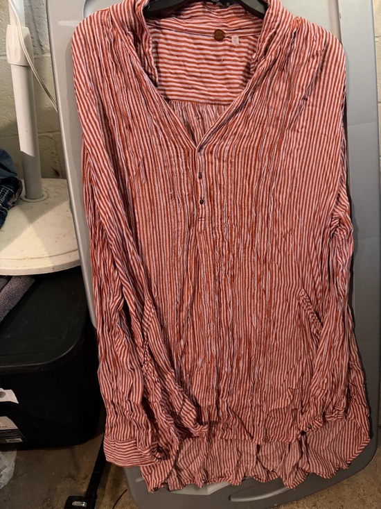 Fp One Tops - Striped Red Henley Tunic Top